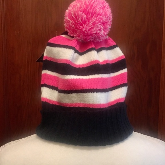 Adult Navy/Pink/White Bobble Hat - Picture 2 of 4